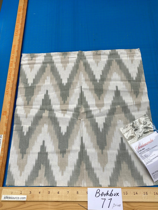 64 Berkbox77 Square Printed Fabrics by Scalamandre Adras Ikat Weave Mineral Beige Gray White Cotton Chevron MSRP USD 150/y