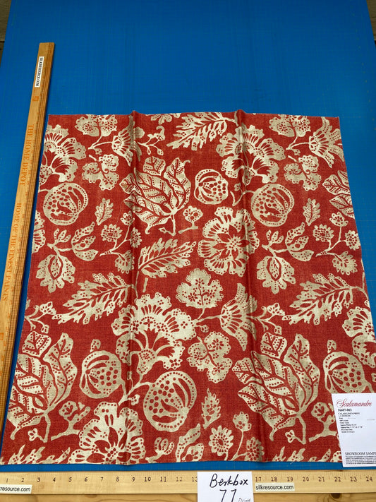 68 Berkbox77 Square Printed Fabric by Scalamandre Calais Linen Print Coral Floral Red White MSRP 300+/y