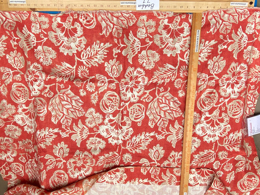 69 Berkbox77 Square Printed Fabric by Scalamandre Calais Linen Print Coral Floral Red White 1.2yd MSRP 300+/y