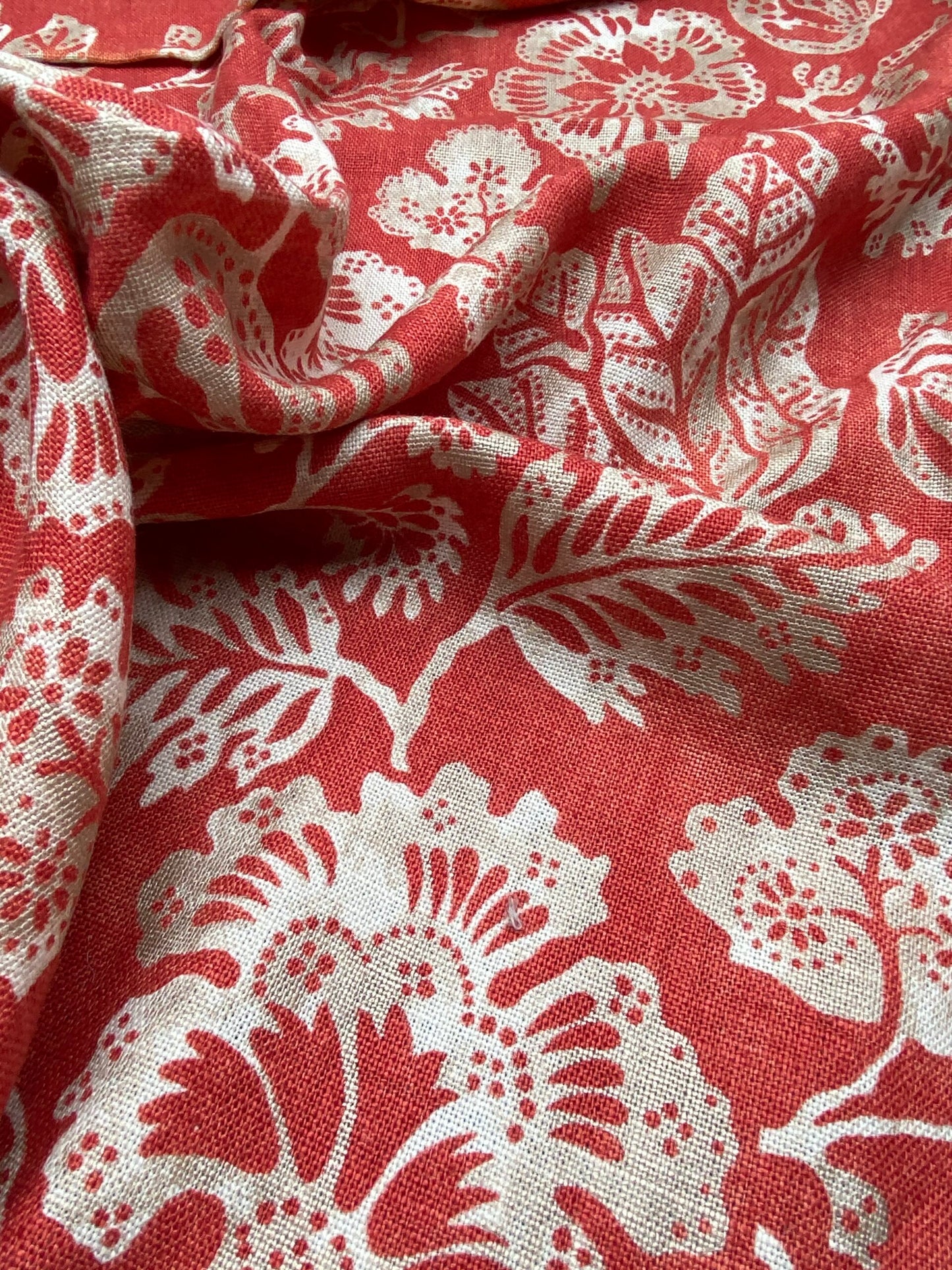 69 Berkbox77 Square Printed Fabric by Scalamandre Calais Linen Print Coral Floral Red White 1.2yd MSRP 300+/y