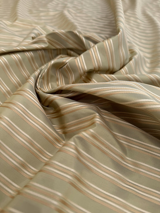 By Yard Coraggio Textiles Tosca Stripe in Mist Green Gold 100% Silk