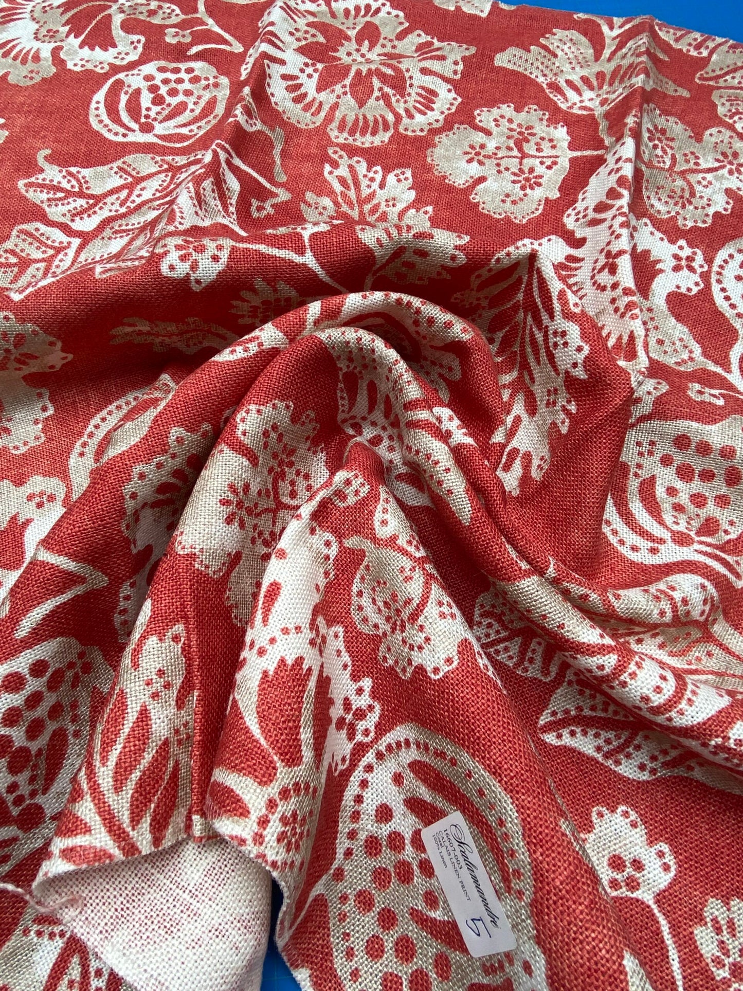 71 Berkbox77 Square Printed Fabric by Scalamandre Calais Linen Print Coral Red White Floral MSRP 300+/y