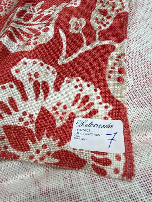 73 Berkbox77 Square Printed Fabric by Scalamandre Calais Linen Print Coral Red White Floral MSRP 300+/y