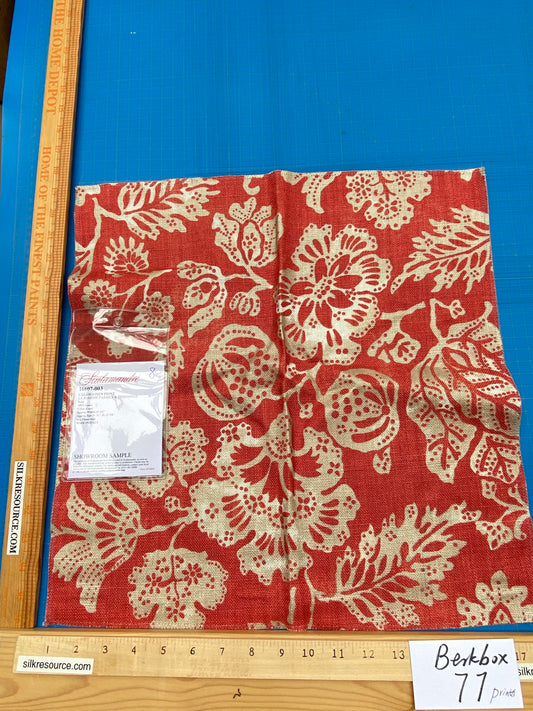 74 Berkbox77 Square Printed Fabric by Scalamandre Calais Linen Print Coral Red White Floral MSRP 300+/y