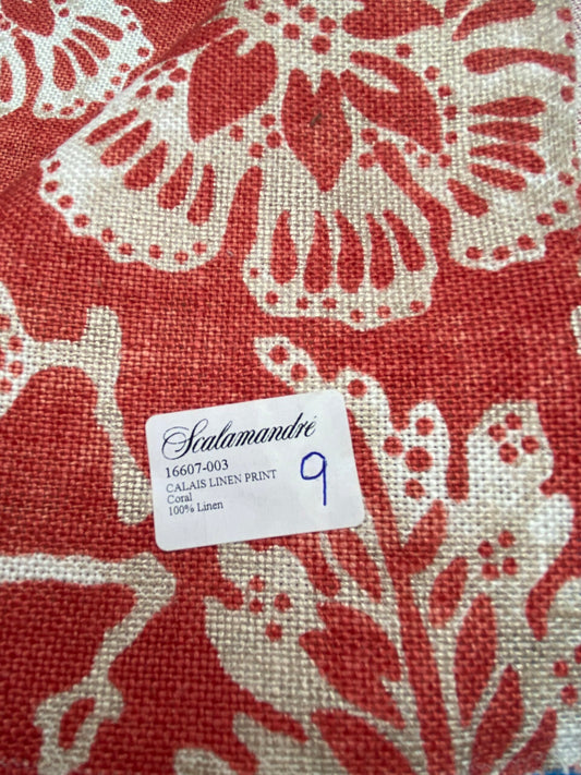 75 Berkbox77 Square Printed Fabric by Scalamandre Calais Linen Print Coral Red White Floral MSRP 300+/y