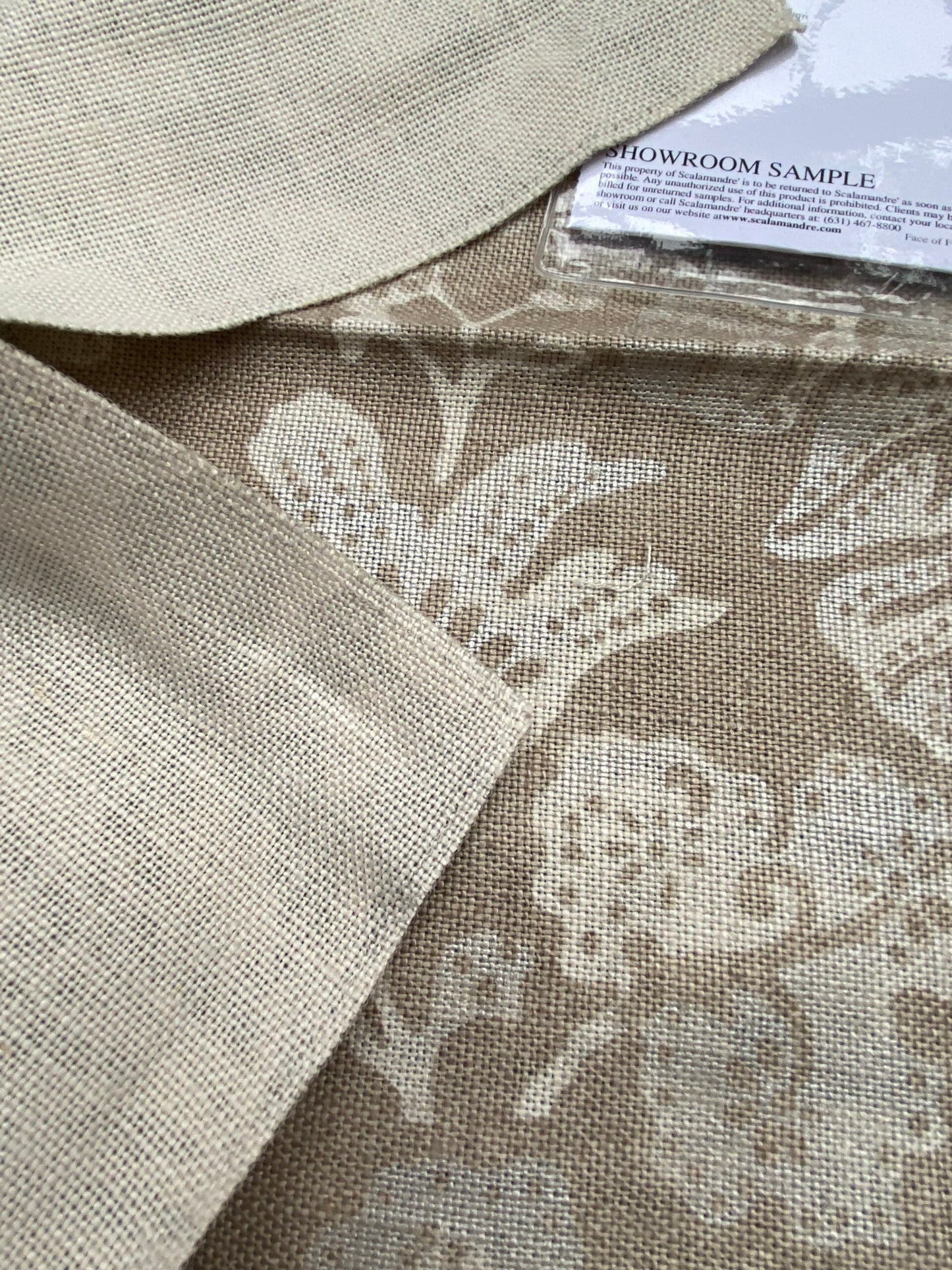 78 Berkbox77 Square Printed Fabric by Scalamandre Calais Linen Print Flax Beige Floral MSRP 300+/y