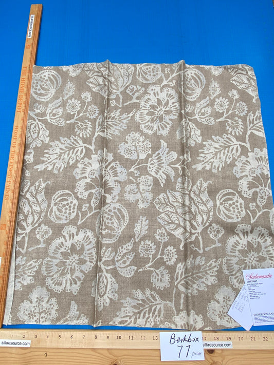 80 Berkbox77 Square Printed Fabric by Scalamandre Calais Linen Print Flax Beige Floral MSRP 300+/y