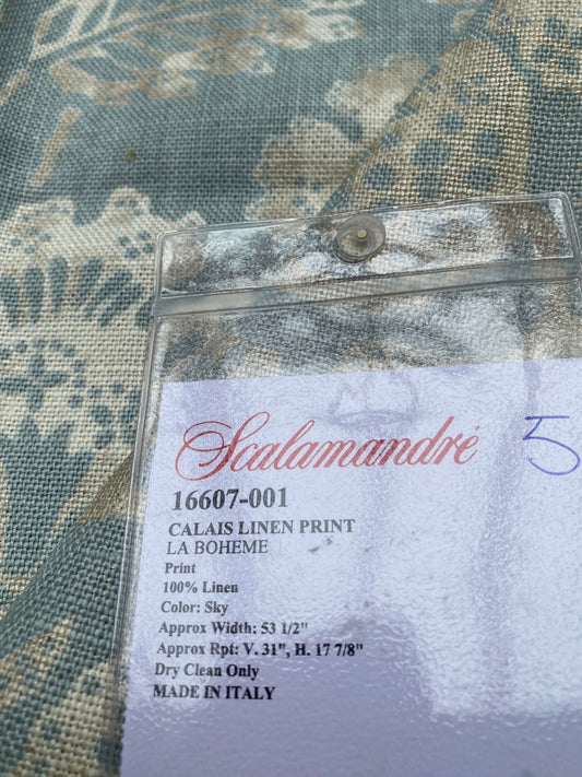 86 Berkbox77 Square Printed Fabric by Scalamandre Calais Linen Print Sky Blue White Floral MSRP 300+/y