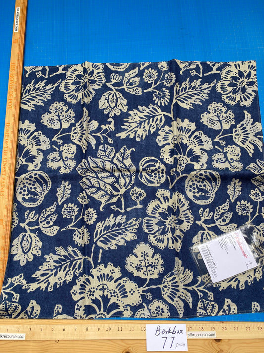 87 Berkbox77 Square Printed Fabric by Scalamandre Calais Linen Print Indigo Navy Blue Cream White Floral MSRP 300+/y