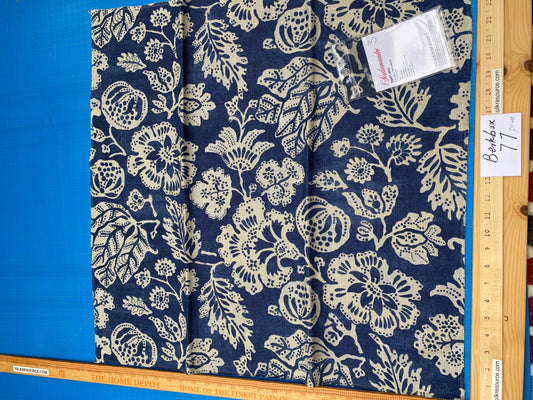 89 Berkbox77 Square Printed Fabric by Scalamandre Calais Linen Print Indigo Navy Blue Cream White Floral MSRP 300+/y