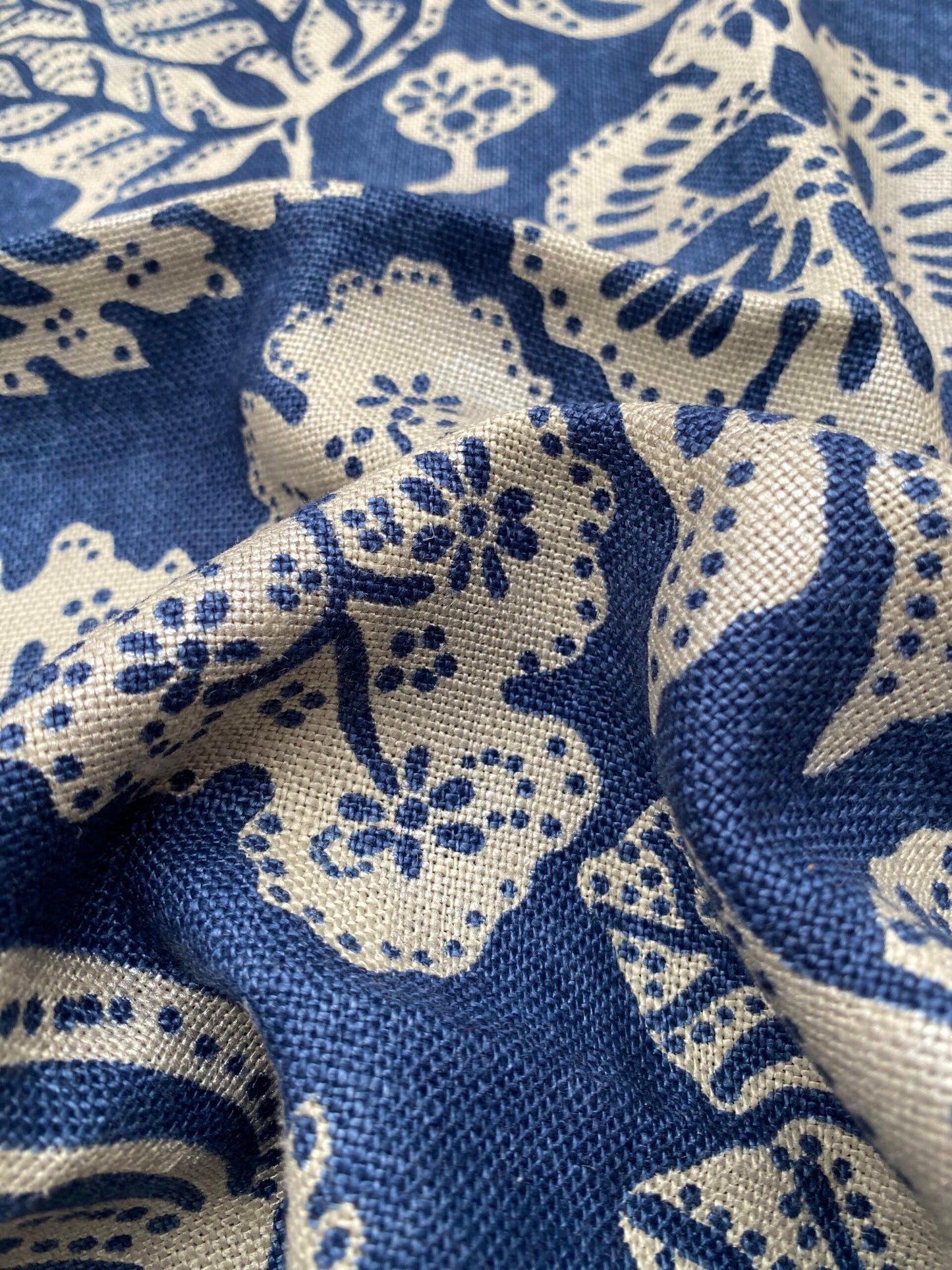 89 Berkbox77 Square Printed Fabric by Scalamandre Calais Linen Print Indigo Navy Blue Cream White Floral MSRP 300+/y