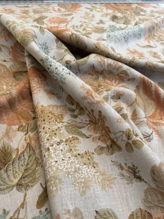 Lee Jofa Clarendon Linen Print Floral Beige Pink Blue Natural English Cottage Garden Heavy Linen Lilac Rose - By The Yard- MSRP USD 276/y