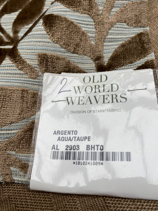 2 Berkbox78 Square Velvet by Scalamandre Argento Aqua/Taupe Cut-Velvet Leaves Brown MSRP USD 380/y