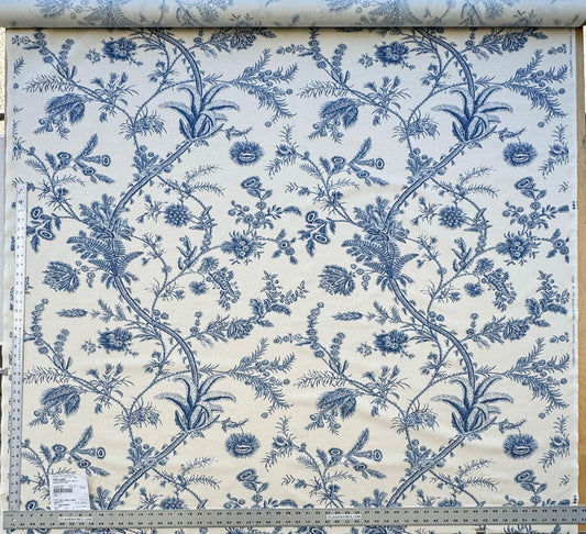 by yard Scalamandre Grey Watkins Languedoc Blue White Botanic Fern and Thistle Southern France Toile Circa 1790 MSRP USD 364/y