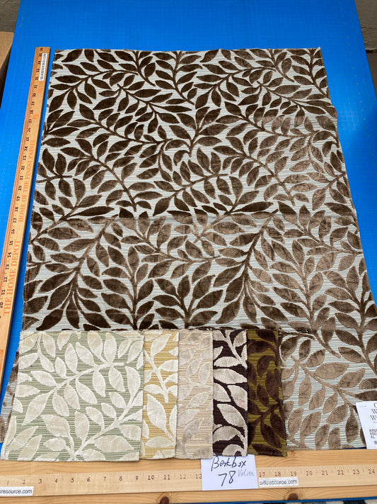 4 Berkbox78 Square Velvet by Scalamandre Argento Aqua/Taupe Cut-Velvet Leaves Brown 1yd x 25" MSRP USD 380/y