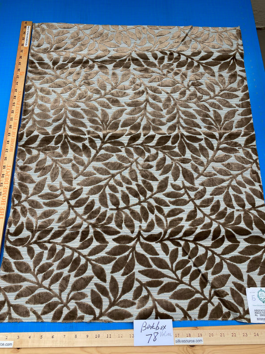 5 Berkbox78 Square Velvet by Scalamandre Argento Aqua/Taupe Cut-Velvet Leaves Brown 1yd x 25" MSRP USD 380/y