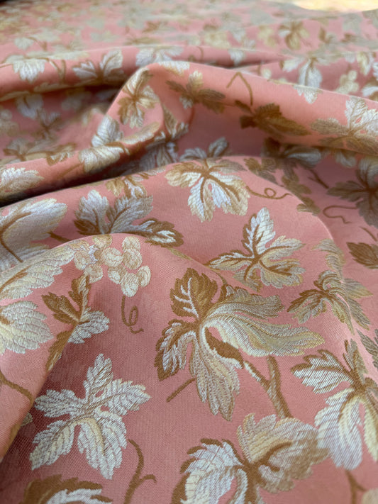 Beacon Hill Ivy Arbor Dark Apricot Silk Pink Red Gold Foliage Grape Vine Silk Lampas Floral Heavy