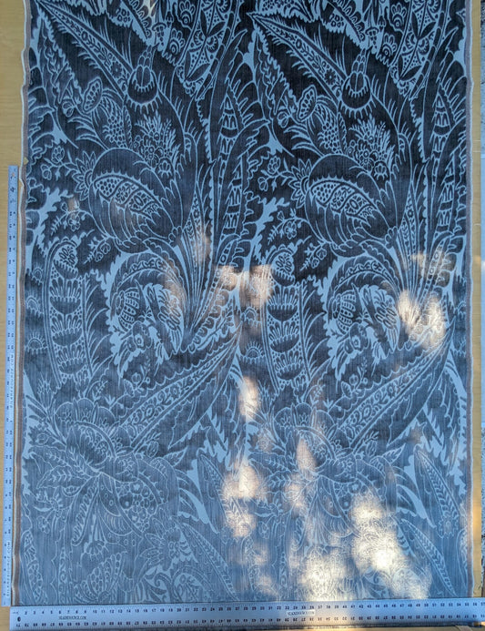 Scalamandre Welwyn in Pewter Blue Silver Cut Velvet Silk Velvet Grand Botanic Pomegranite Rose MSRP USD1000+/y