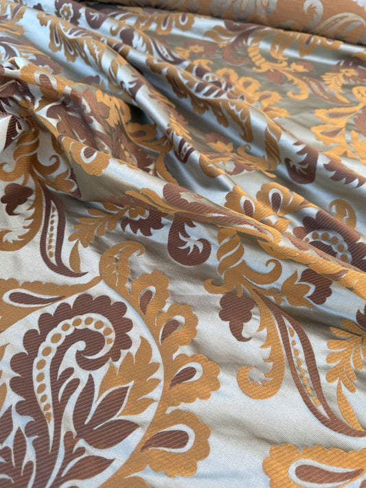 Robert Allen Beacon Hill Portovenere Ocean Blue Brown Gold Copper Silk Lampas Large Pomegranate Paisley Acanthus MSRP USD300+