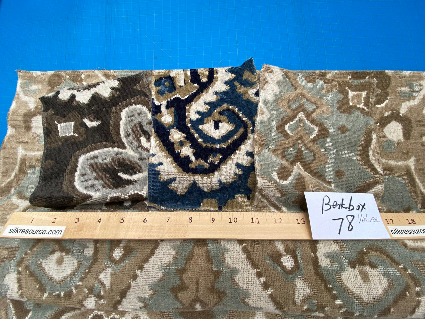 13 Berkbox78 Square Velvet by Scalamandre Oushak Linen Velvet Aquamarine Jacquard Blue Brown Linen MSRP USD638/y