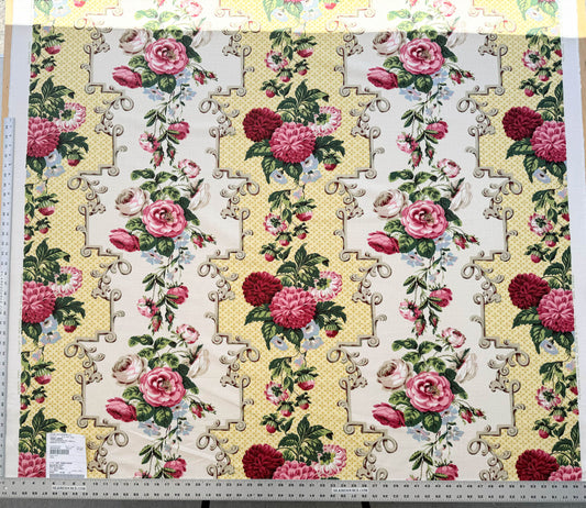 Scalamandre Belgrave Panel Multi/Yellow Red Green White Floral Dalia Rose Morning Glory Large Scale Cotton Linen Chintz MSRP USD 170/y