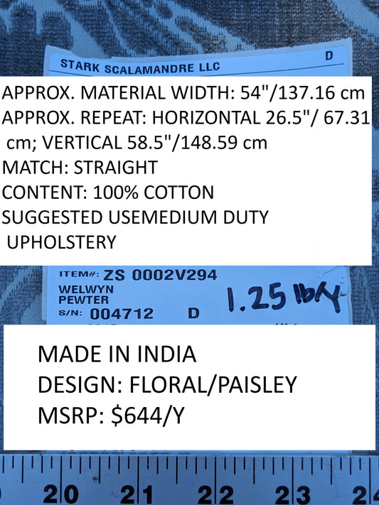 Scalamandre Welwyn in Pewter Blue Silver Cut Velvet Silk Velvet Grand Botanic Pomegranite Rose MSRP USD1000+/y