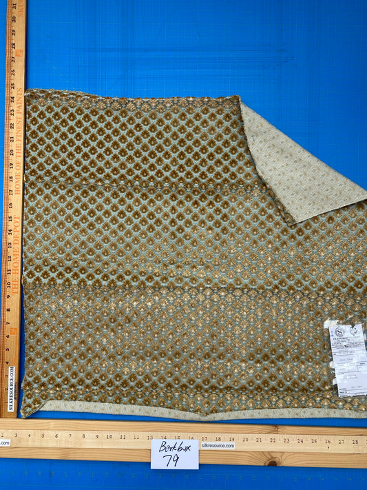 2 Berkbox79 Square Velvet by Old World Weavers Verrier Aqua Topaz Blue Brown Diamond Ogee 24"x 29" MSRP USD 668/y