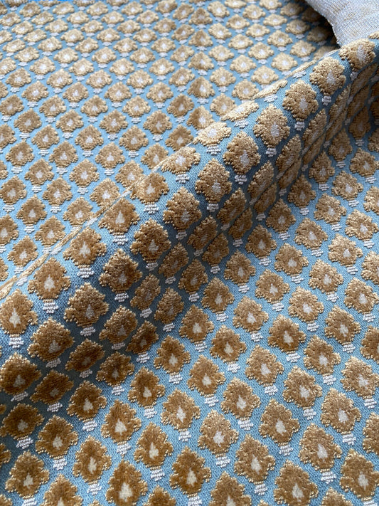 3 Berkbox79 Square Velvet by Old World Weavers Verrier Aqua Topaz Blue Brown Diamond Ogee 18"x 25" MSRP USD 668/y