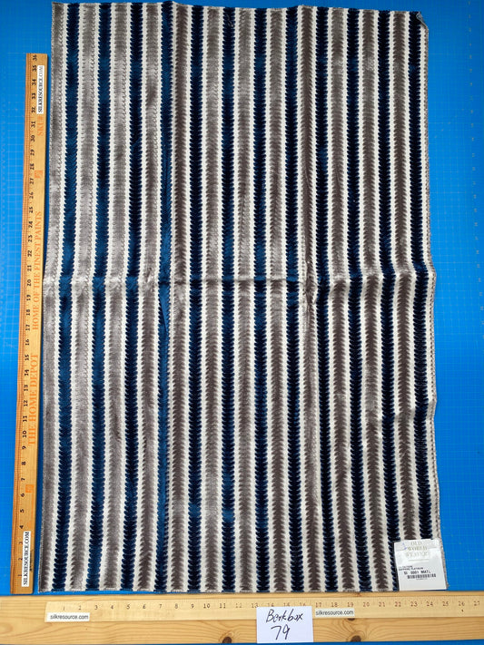 4 Berkbox79 Square Velvet by Old World Weavers La Foltiere Sapphire Platinum Stripe Blue and Gray 1.1yard X 25" MSRP USD 228/y