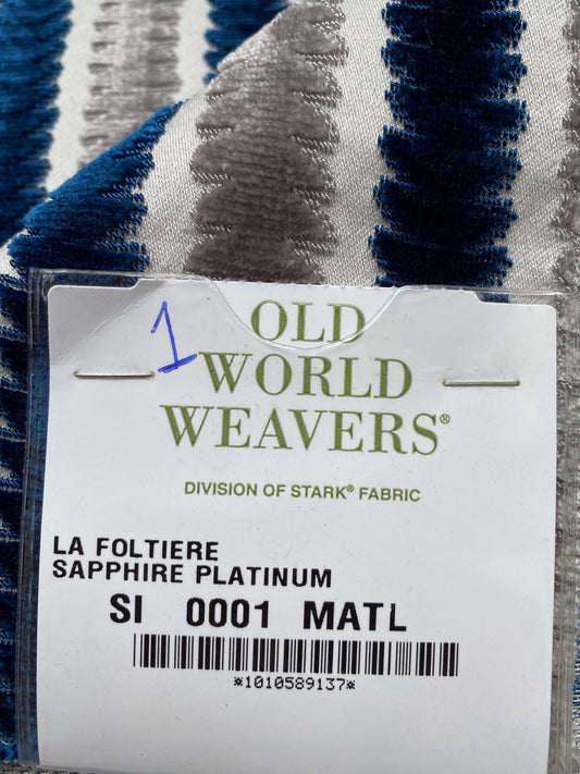 4 Berkbox79 Square Velvet by Old World Weavers La Foltiere Sapphire Platinum Stripe Blue and Gray 1.1yard X 25" MSRP USD 228/y