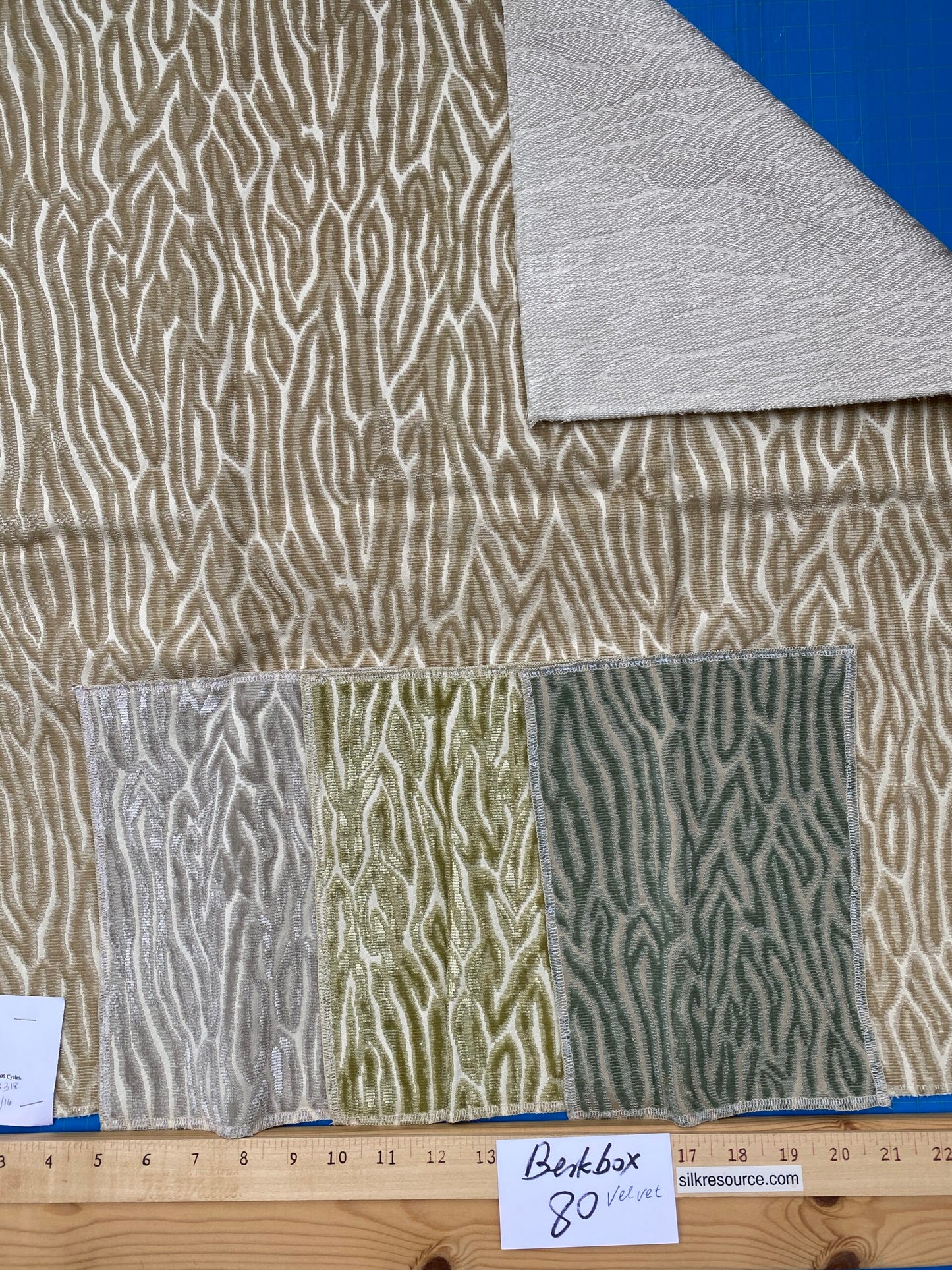 1 Berkbox80 Square Velvet by Scalamandre Faux Bois Velvet Sand Abstract Beige MSRP USD504/y