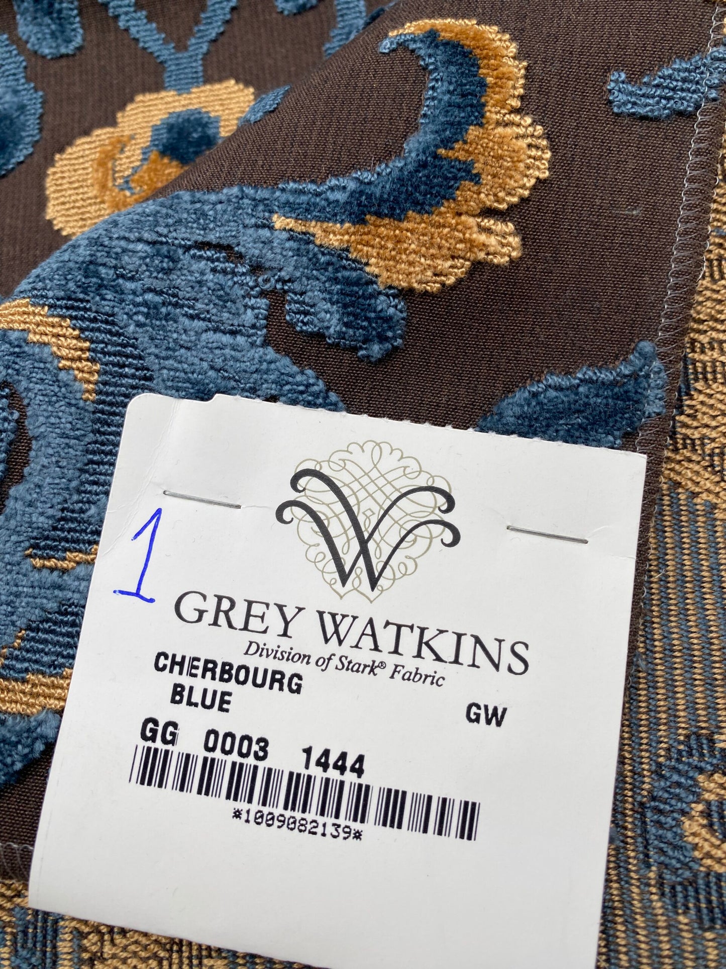 2 Berkbox80 Square Velvet by Grey Watkins Cherbourg Blue Brown Gold Botanical Foliage 26"x26" MSRP USD300+/y