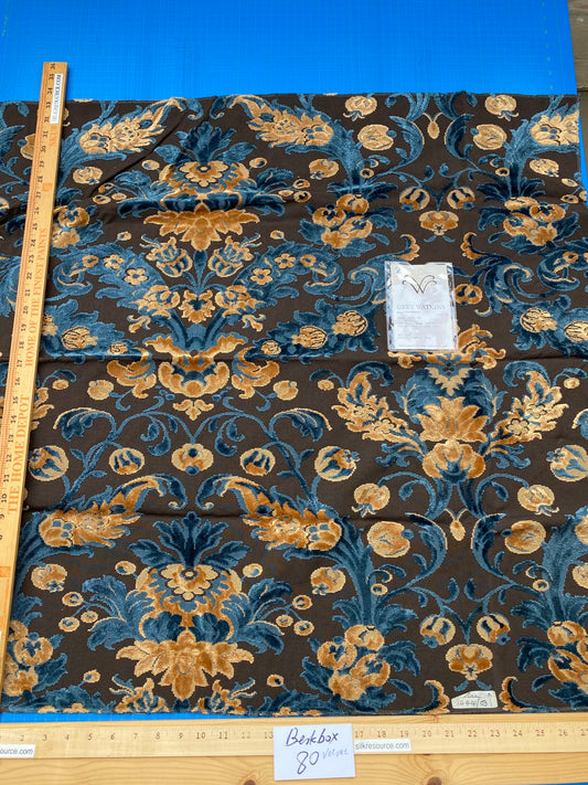 3 Berkbox80 Square Velvet by Grey Watkins Cherbourg Blue Brown Gold Botanical Foliage MSRP USD300+/y