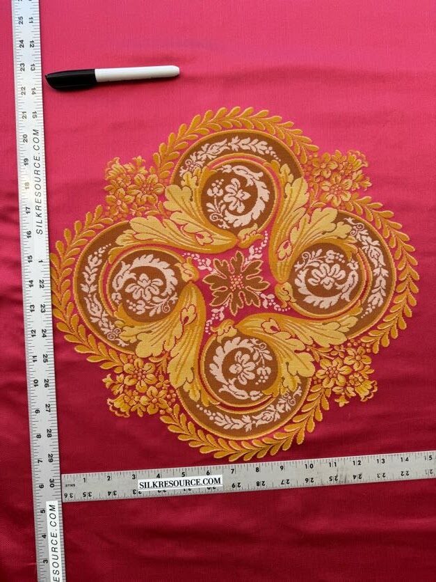 By 26"wide x51" Long Scalamandre Fauteuil Bessieres Seat & Back Rouge Red Gold French Antique Design Medallion MSRP USD 612/y