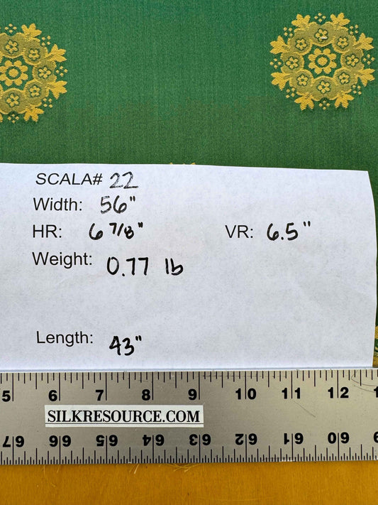 Scalamandre Green Neoclassical Botanical Floral Emerald Green Yellow Sunflower Medallion Silk Lampas56" x 43"