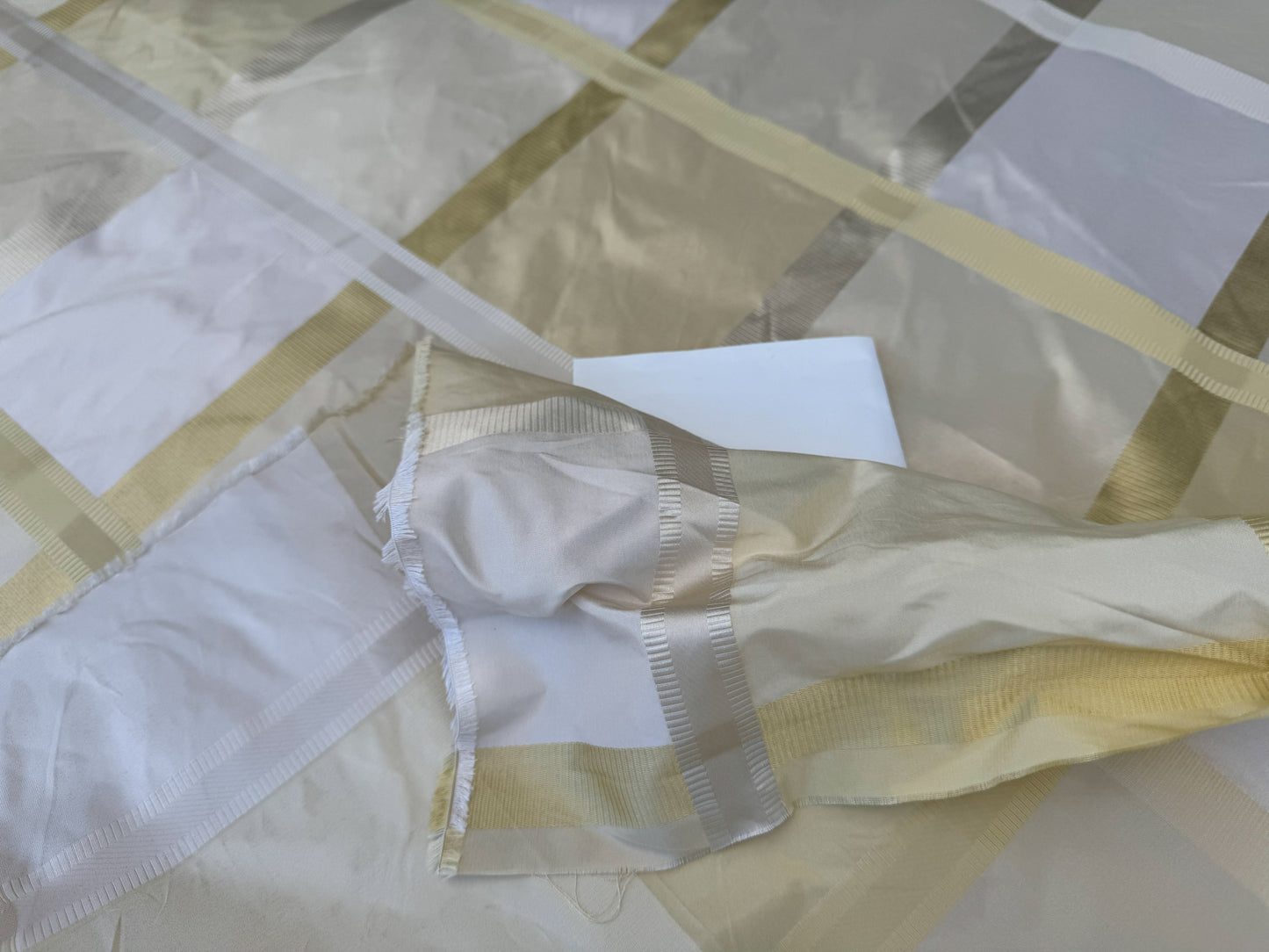 Beacon Hill Monte Rosa Yellow Lotus 100% Silk Plaid Satin Lemon White Cream Shimmering - By The Yard