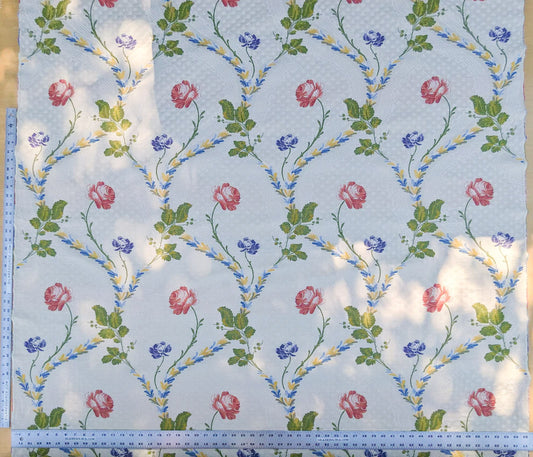 By Yard Scalamandre Seasons Light Rose and Green on Beige Blue Pink Rose Floral Foliage French Lampas MSRP USD 624/y