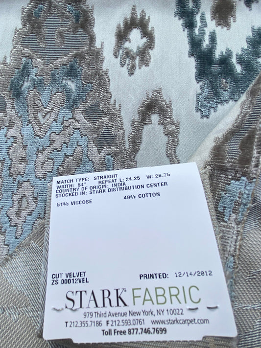 18 Berkbox80 Square Velvet by Old World Weavers Tai Lao Mist Art Deco Blue White Cream MSRP USD532/y