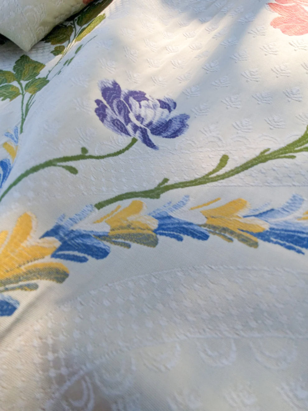 By Yard Scalamandre Seasons Light Rose and Green on Beige Blue Pink Rose Floral Foliage French Lampas MSRP USD 624/y