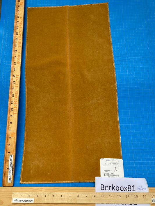 20 Berkbox81 Square Velvet by Christian Fischbacher Visconte II Camel Light Brown Solid 26"L x 13"W MSRP USD 300+/y