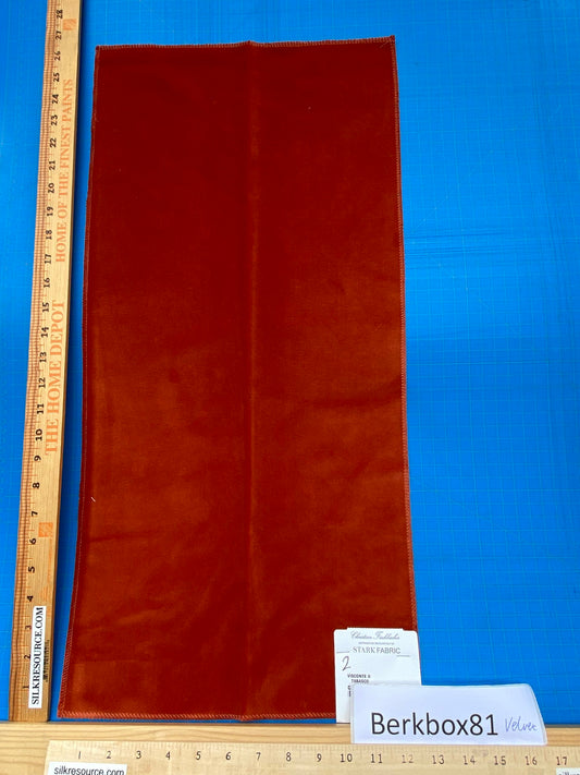 22 Berkbox81 Square Velvet by Christian Fischbacher Visconte II Tabasco Deep Orange Solid 26"L x 13"W MSRP USD 300+/y
