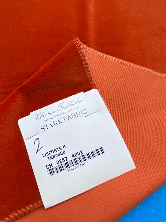 22 Berkbox81 Square Velvet by Christian Fischbacher Visconte II Tabasco Deep Orange Solid 26"L x 13"W MSRP USD 300+/y