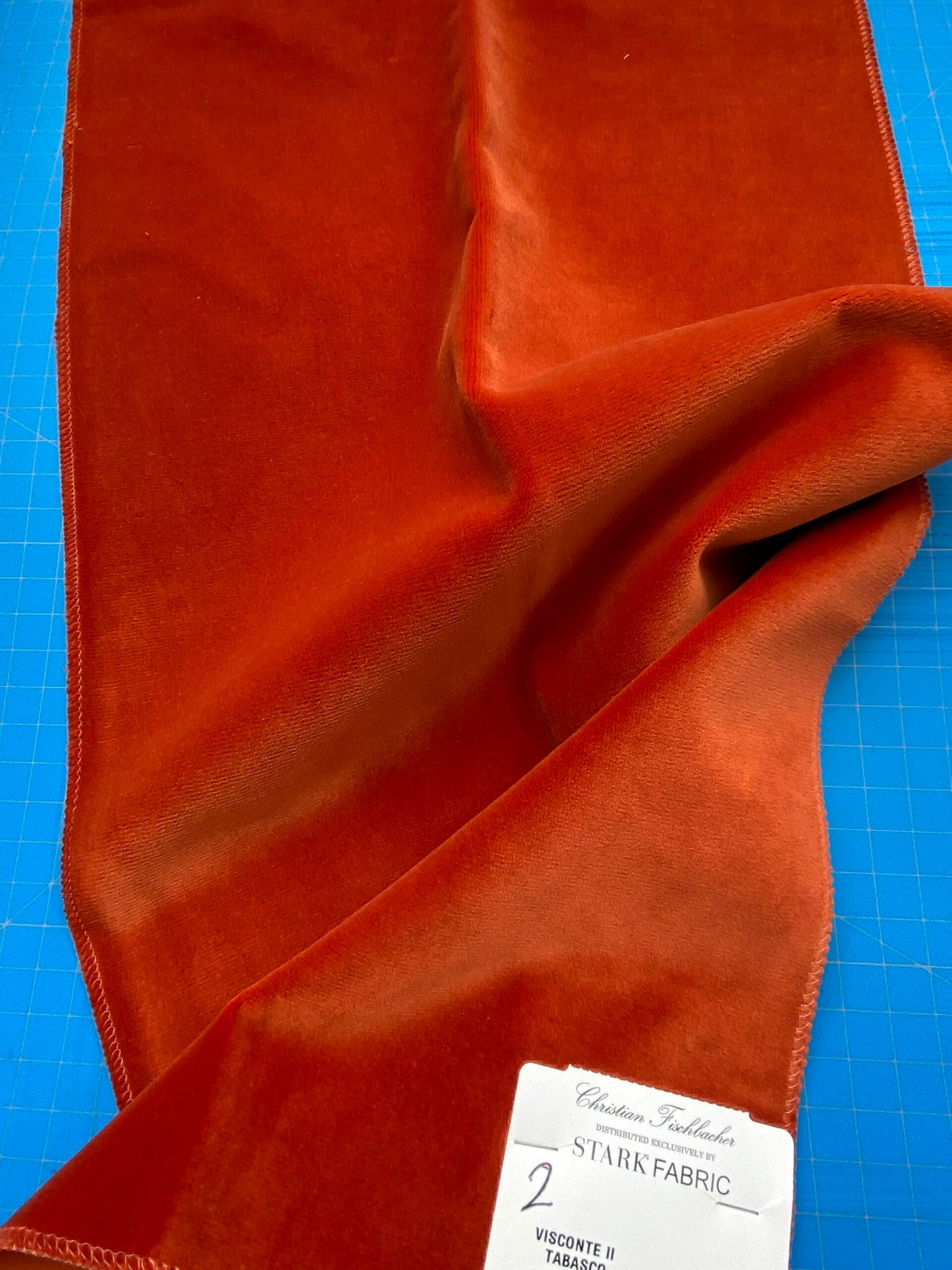 22 Berkbox81 Square Velvet by Christian Fischbacher Visconte II Tabasco Deep Orange Solid 26"L x 13"W MSRP USD 300+/y