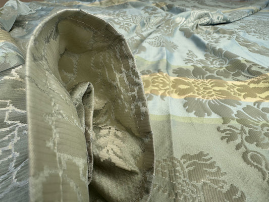 2.4 yards Scalamandre Old World Weavers 100% Silk Petrarca Stripe Celadon Sky Blue Gray Yellow Damasco MSRP USD1561/y