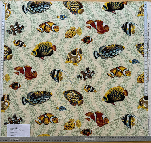 1.4 y Scalamandre Barbuda Coral/Apricot/Green Gold Dots Fish Nautical Ocean