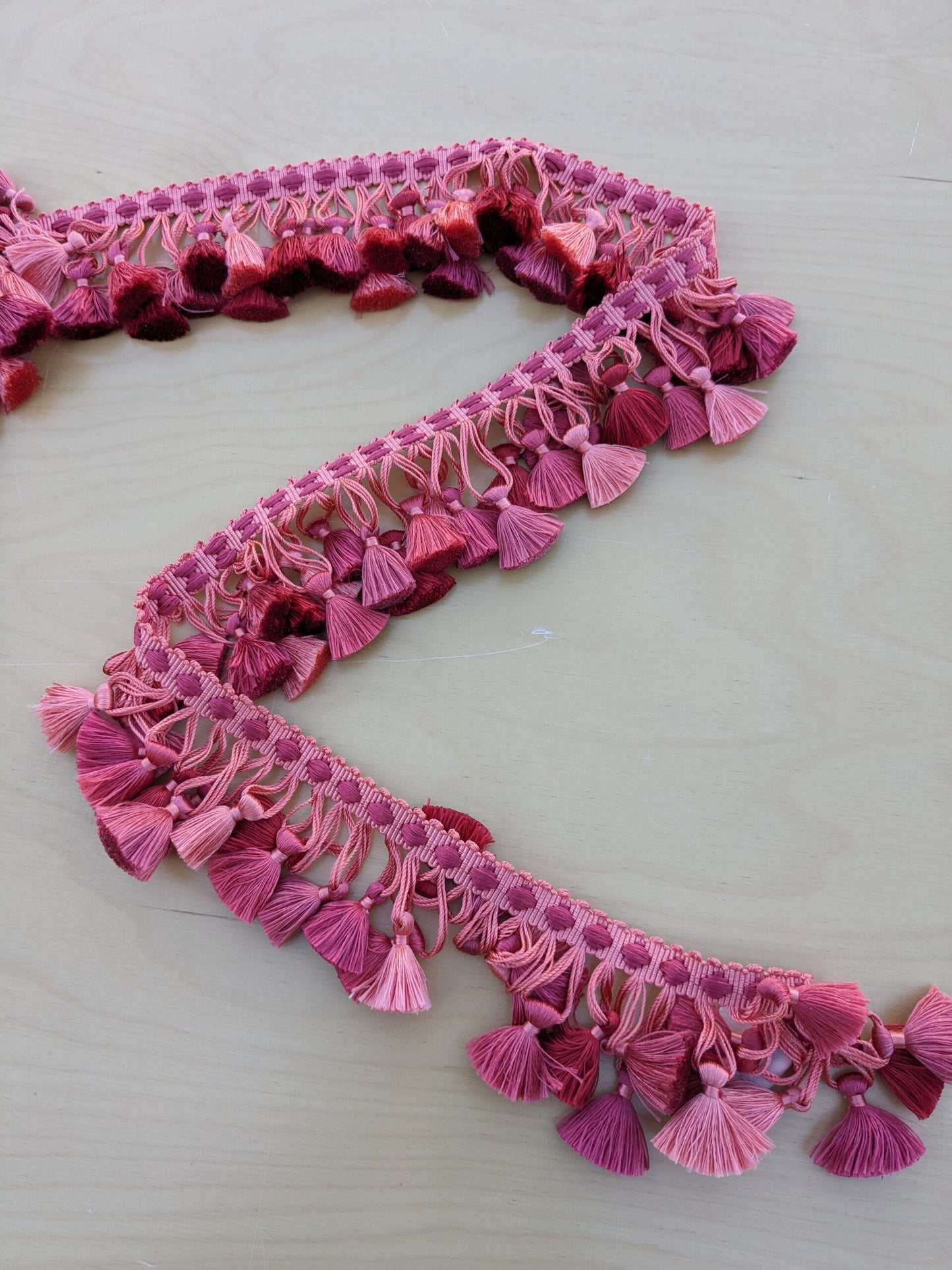 Scalamandre Moulin Persimmons 100% Silk Tassel Trim Hand Made Red Pink Rose MSRP USD280/y