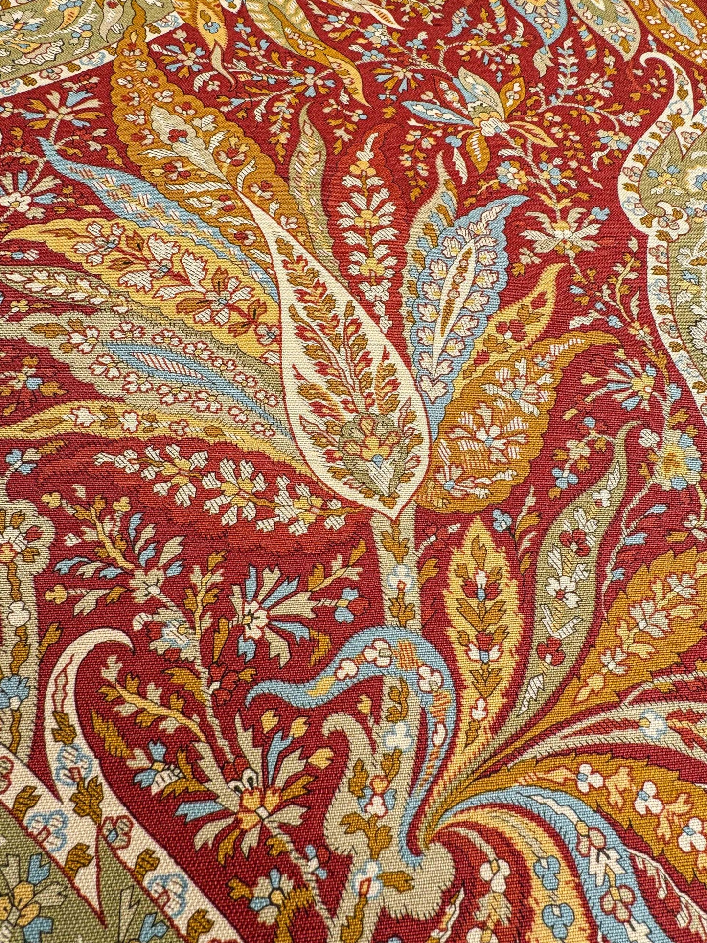 3.4y Scalamandre Satya Red Green Tropical Botanical Tree Foliage Stripe