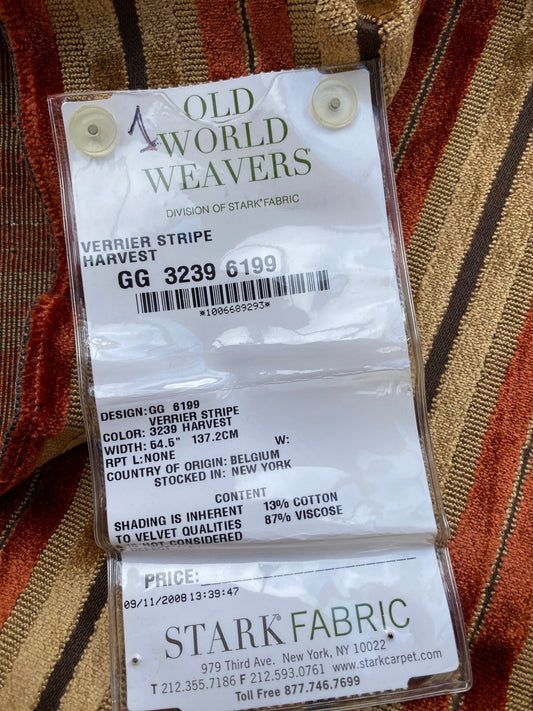 3 Berkbox83 Square Velvet by Old World Weavers Verrier Stripe Harvest Red Gold MSRP USD 300+/y