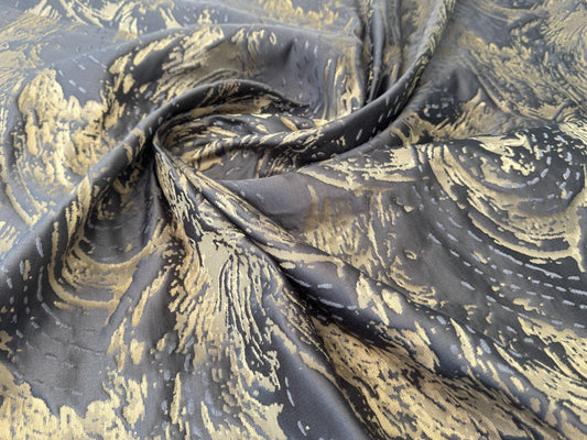 1.4 yards Scalamandre Lelievre Nami Etain Large Jacquard Abstract Linen Silk Gold Black