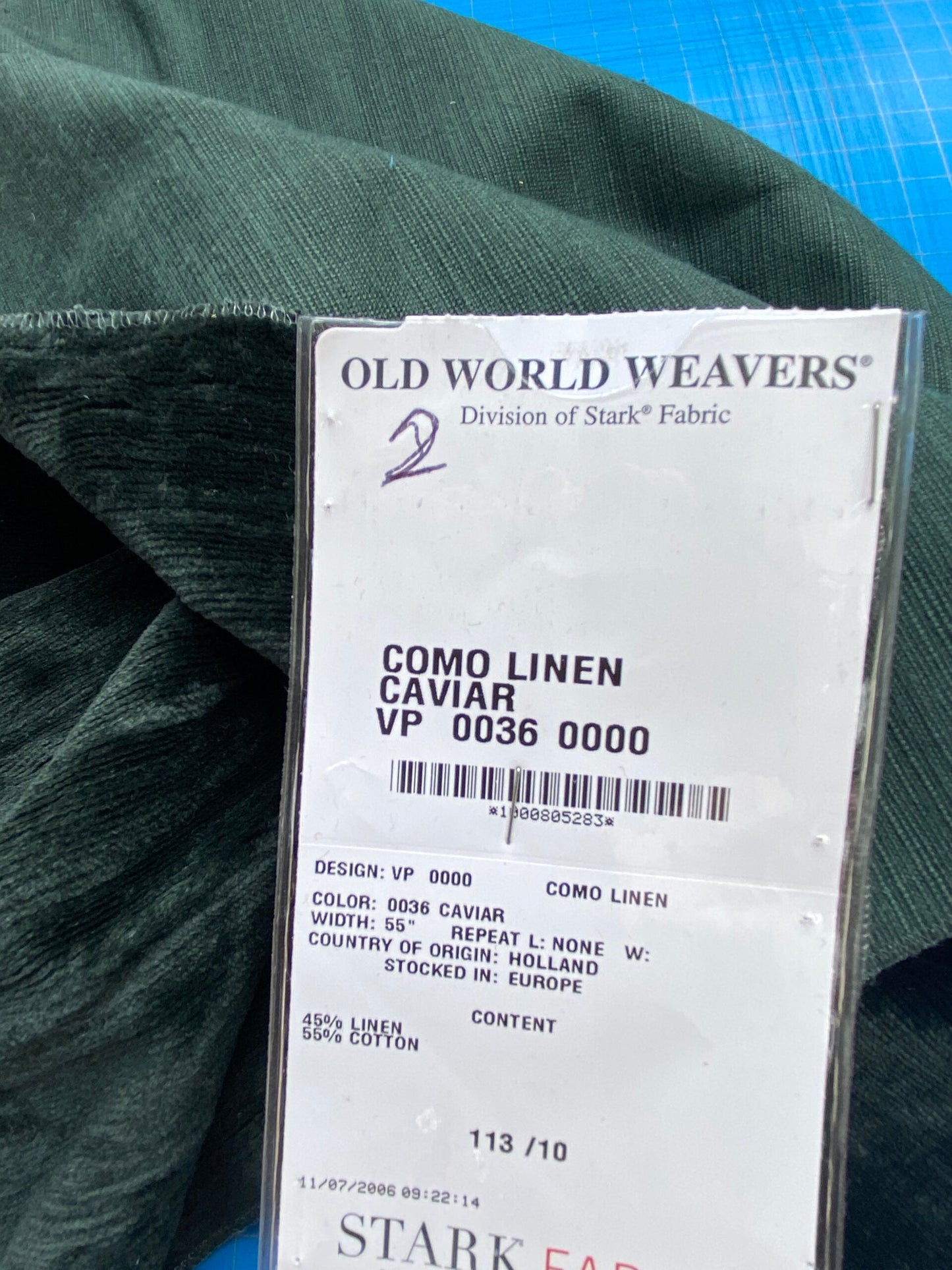 7 Berkbox83 Square Velvet by Old World Weavers Como Linen Caviar Green Texture MSRP USD 354/y